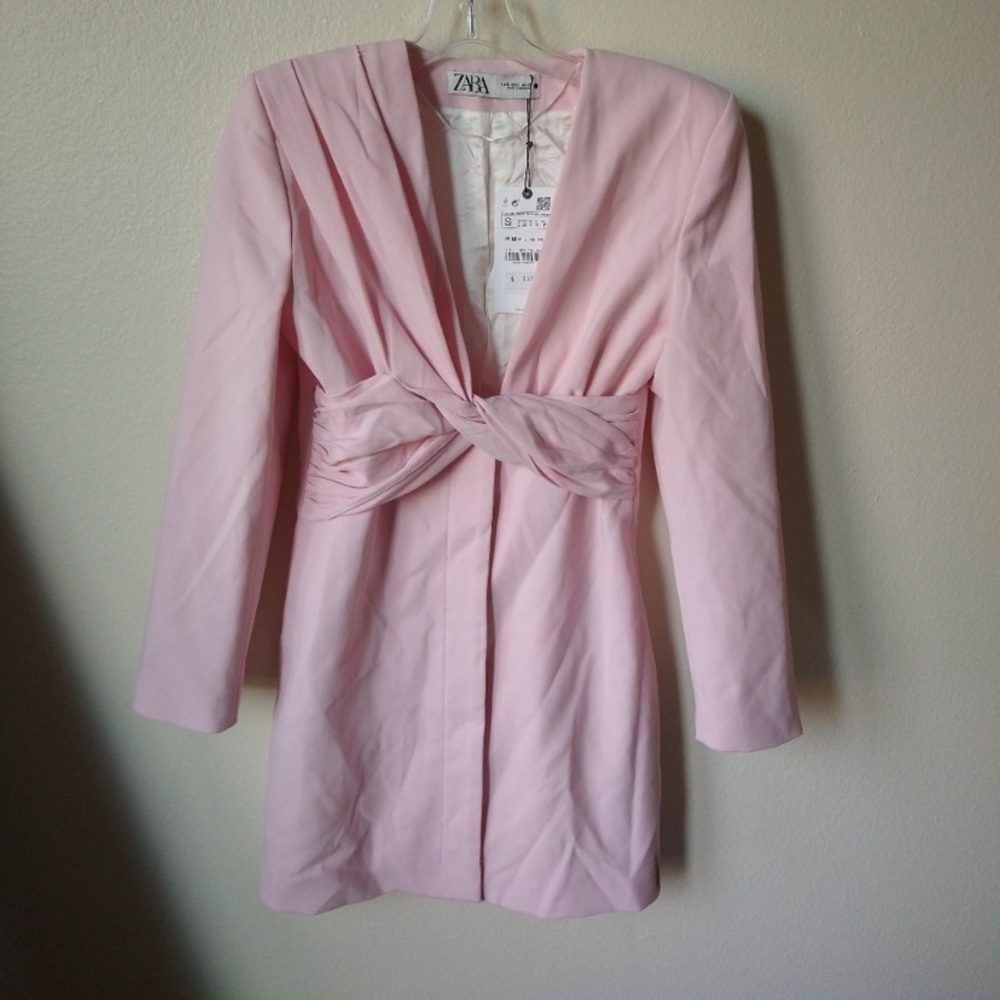 Zara Women’s Drapped Blazer Dress Mini Pink Size Small Barbie Core